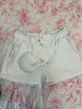 American Eagle Outfitters White High-Waist Paperbag Tie Shorts